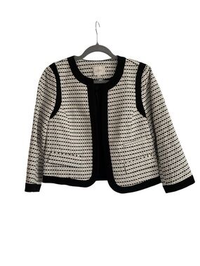LOFT Black and White Tweed Collarless Jacket
